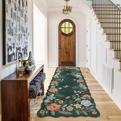 Lahome Floral Hallway Runner, 2X6 Kitchen Washable Runner Rug Non-Slip - color: Dark Green, size: 2' x 6'(Runner)