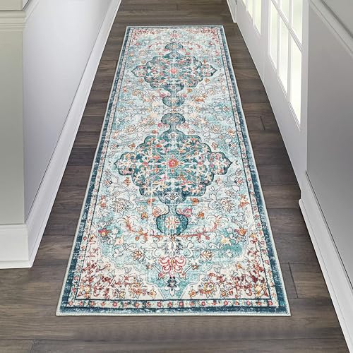 Pauwer Hallway Runner Rug 2x6, Washable Non Slip Boho Kitchen Runner, Teal - color: Teal, size: 2' x 6' (Runner)