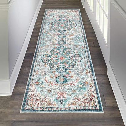 Pauwer Hallway Runner Rug 2x6, Washable Non Slip Boho Kitchen Runner, Teal - color: Teal, size: 2' x 6' (Runner)