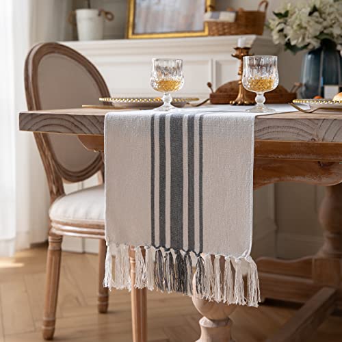 Boho Table Runner for Modern Farmhouse Decor, Dining Table décor 13 x 108 Inch Long, Coffee Table Runner with Handcrafted Tassels, Grey and Beige, for Home Bohemian Decoration - color: Grey Beige, size: 13x108Inch