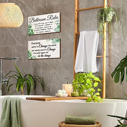 Jetec 2 Pcs Funny Bathroom Signs Wall Decor Farmhouse,Leaves Style - style: Leaves Style