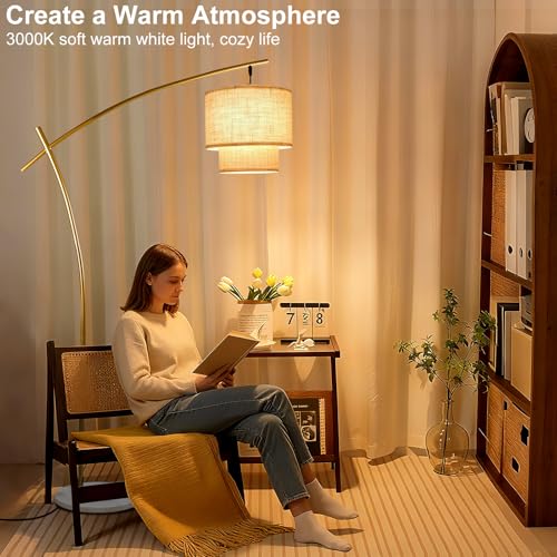 Lightdot Gold Arc Floor Lamp 70in Modern Standing Tall Lamps 3000K Dimmable - color: Fabric-Gold
