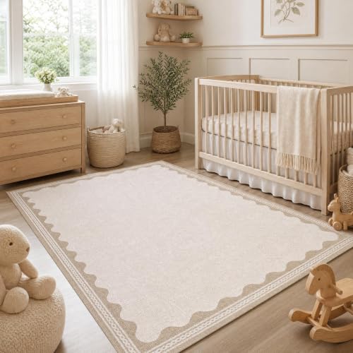 GarveeHome Scalloped Rug - color: Beige, size: 6' x 8' (Rectangular)