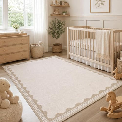 GarveeHome Scalloped Rug - color: Beige, size: 6' x 8' (Rectangular)