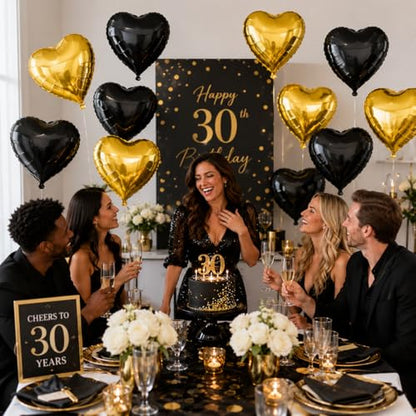 Black Gold Heart Foil Balloons,12Pcs 18Inch Heart Shaped Balloons - color: Black Gold