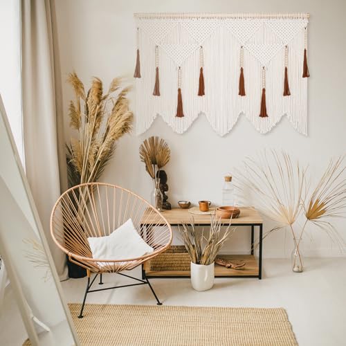 Large Macrame Wall Hanging, Boho Woven Tapestry with Wood Bead Tassel - size: Medium