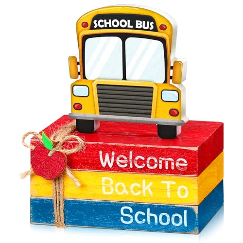 4 Pcs Back to School Table Decor, Wooden School Bus Book Signs - style: Bus