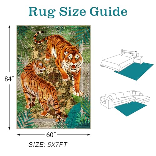 AooHHooA Tiger Area Rug 5x7, Tiger Rugs for Living Room Green - color: Tiger-1, size: 5' x 7' (Rectangular)