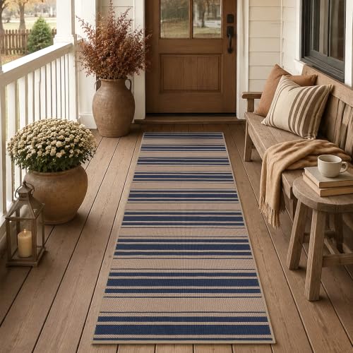 Easy Jute Kitchen Runner 2x6 Kitchen Runner Rug Washable Non Slip Outdoor Rug for Entryway Farmhouse Neutral Low Pile Carpet for Hallyway Proch Doorway - color: Blue/Striped, size: 2'*6'(Runner)
