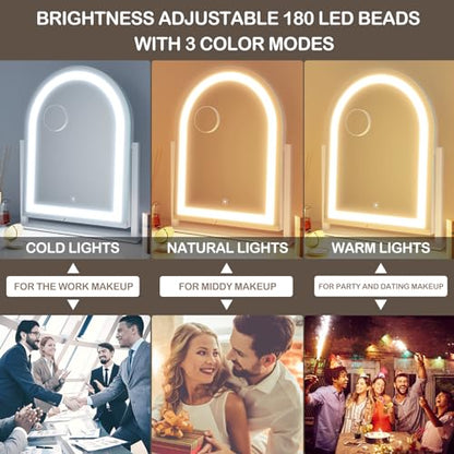 Gvnkvn Arched 15.2 in Lighted Makeup Mirror, 10X Magnifiers - color: Gold, size: 15.2"L x 13"W