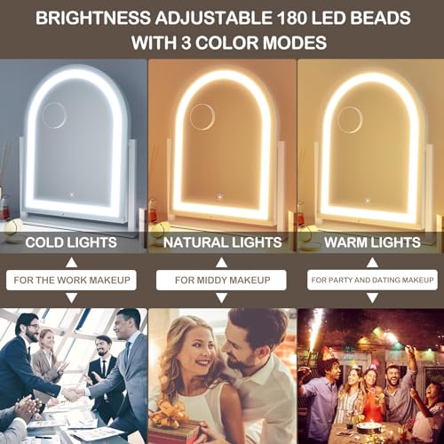 Gvnkvn Arched 15.2 in Lighted Makeup Mirror, 10X Magnifiers - color: Gold, size: 15.2"L x 13"W