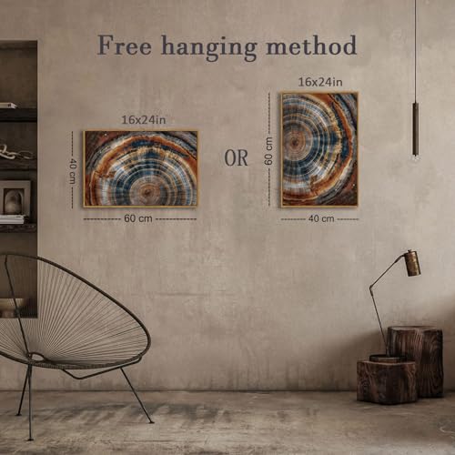 BingruiArt Faux Wood Tree Ring 04 Canvas Wall Art 16x24 Framed - color: Tree Ring - 04, size: 24"L x 16"W