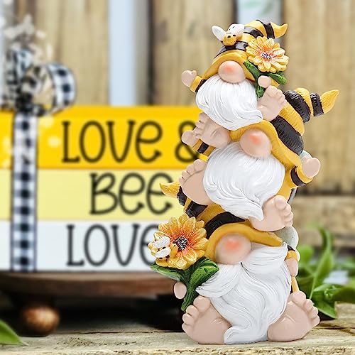 Hodao Stacked Bee Gnome Figurine Resin Sunflower Farmhouse Decor Indoor - style: Stacked Bee Gnome