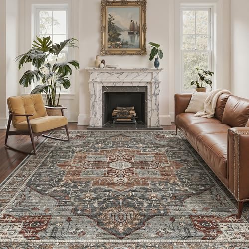 Roxstand 5x8 Washable Area Rugs, Non Slip Living Room Rug Grey/Brown/Tan - color: Grey/Brown/Tan, size: 5' x 8' (Rectangular)
