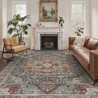 Roxstand 7x9 Washable Area Rugs, Non Slip Living Room Rug Grey/Brown/Tan - color: Grey/Brown/Tan, size: 7' x 9' (Rectangular)