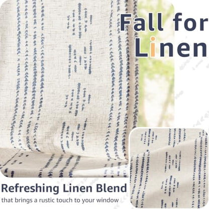 jinchan Linen Striped Tier Curtains for Kitchen Windows Blue Beige 26 x 24 - color: Boho Blue | on Beige, size: 26"W x 24"L (Pack of 2)