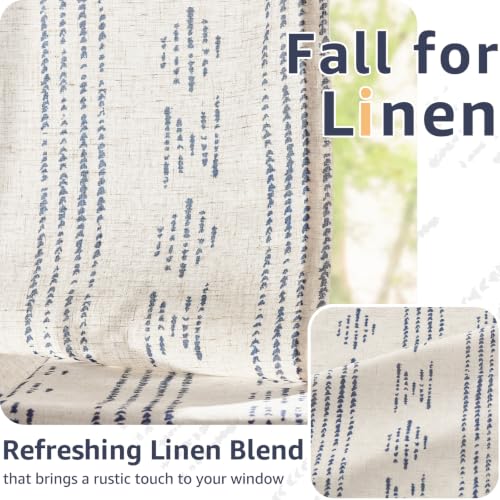 jinchan Linen Striped Tier Curtains for Kitchen Windows Blue Beige 26 x 24 - color: Boho Blue | on Beige, size: 26"W x 24"L (Pack of 2)