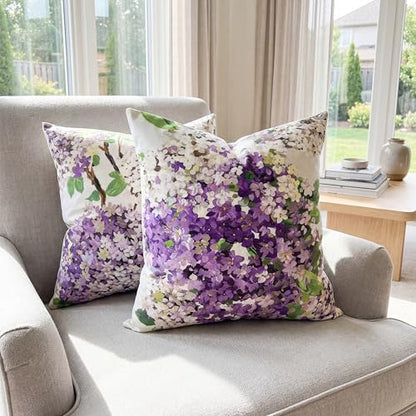 Decorative Pillow Covers 18x18 Set of 2, Velvet Purple Hydrangea Covers - color: Purple