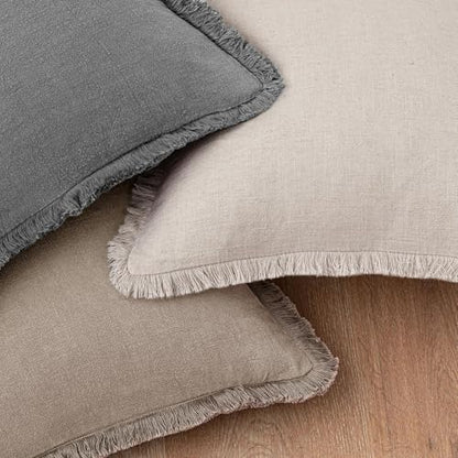 Linen Fringe Throw Pillow Covers 18x18 Inch Set of 2,Brown Tan - color: Dune, size: 18" x 18" (Pack of 2)
