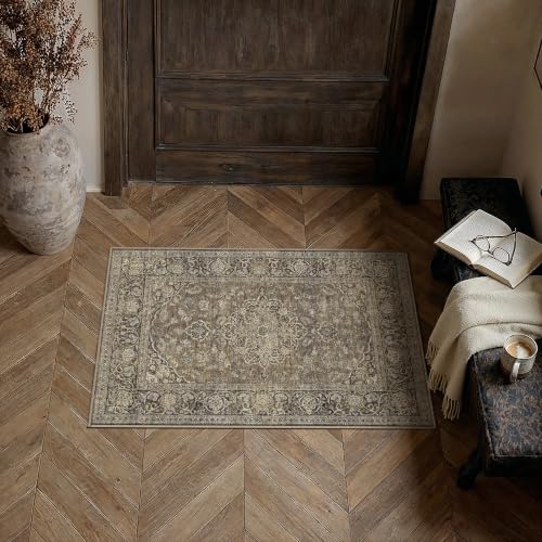 PureCozy Brown 2x3 Area Rug Washable Vintage Distressed - color: Accent | Brown, size: 2' x 3' (Rectangular)
