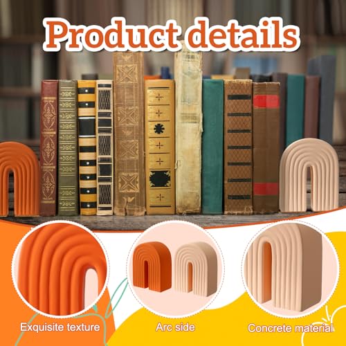 Harloon 2 Pcs Concrete Bookends Heavy Boho Arch Book Ends Decorative Rainbow Arch Shelf Back to School Gift Book Stopper Holders for Modern Home Office Desk Aesthetic Decor