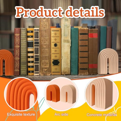 Harloon 2 Pcs Concrete Bookends Heavy Boho Arch Book Ends Decorative Rainbow Arch Shelf Back to School Gift Book Stopper Holders for Modern Home Office Desk Aesthetic Decor