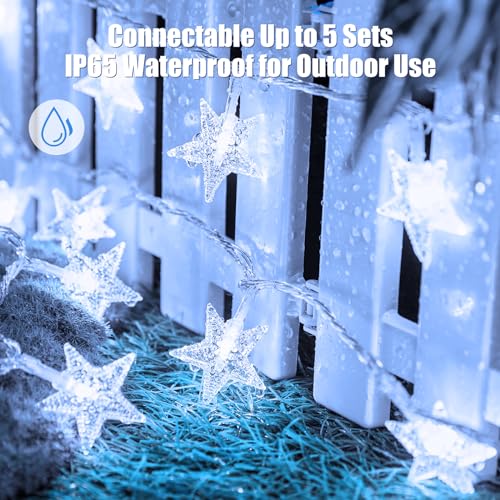 Star String Lights Plug in - 33 ft 100 LED Star Fairy String Lights with Remote and Timer, 8 Modes Waterproof for Bedroom Tent Loft Bed Window Backyard Patio Porch Balcony Staircase Party, White - color: Star - White - 33 FT