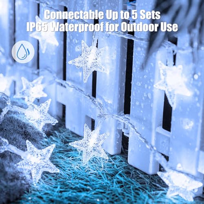 Star String Lights Plug in - 33 ft 100 LED Star Fairy String Lights with Remote and Timer, 8 Modes Waterproof for Bedroom Tent Loft Bed Window Backyard Patio Porch Balcony Staircase Party, White - color: Star - White - 33 FT