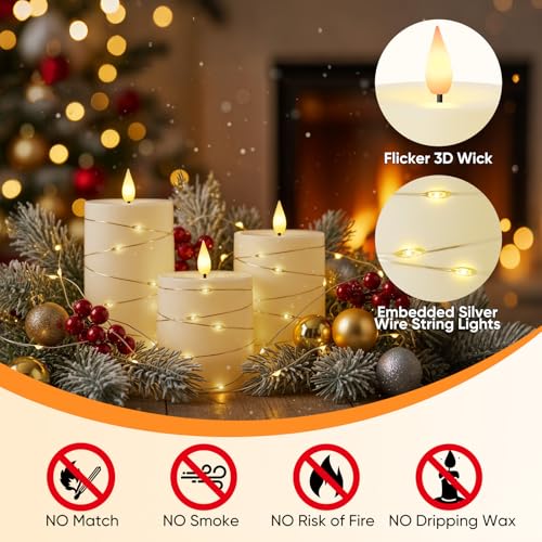 Raycare Ivory Flameless LED Pillar Candles Battery Operated Remote Timer - color: 3pcs-Ivory