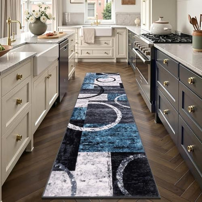 Yamaziot 2x8 Washable Modern Abstract Runner Rug Non-Slip for Hallways - color: Blue/Multi, size: 2x8ft