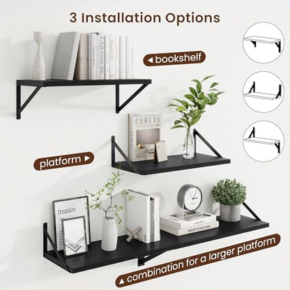 Axeman 20 Inch Floating Shelves, 10 Inch Deep Black Wall Shelves Set of 2 - color: Black, size: 20W x 10D