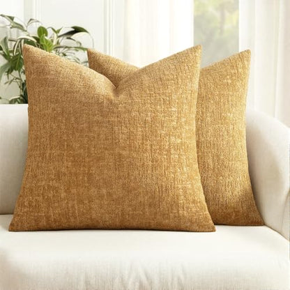 MIULEE Fall Couch Pillow Covers Textured Chenille 18x18 Mustard Yellow - color: Mustard Yellow, size: 18" x 18" (Pack of 2)