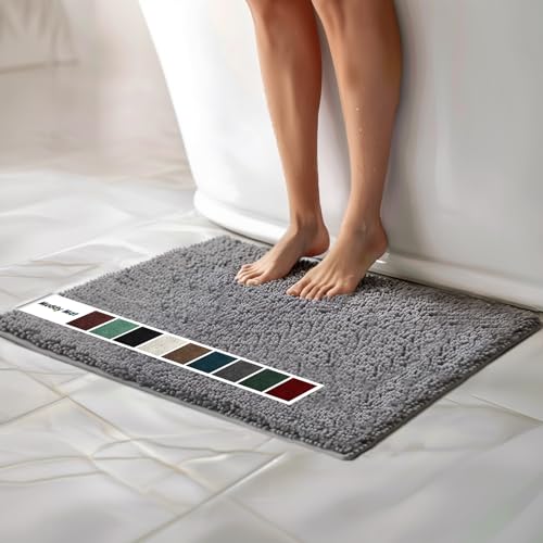 Muddy Mat® | Chenille Bathroom Rugs Quick Dry Microfiber Mats Non Slip Washable, Extra Thick, Soft and Highly Absorbent Bath Mats for Bathroom, Kitchen, and Shower Floor - Grey 24"x35" - color: Grey, size: 24" x 35"