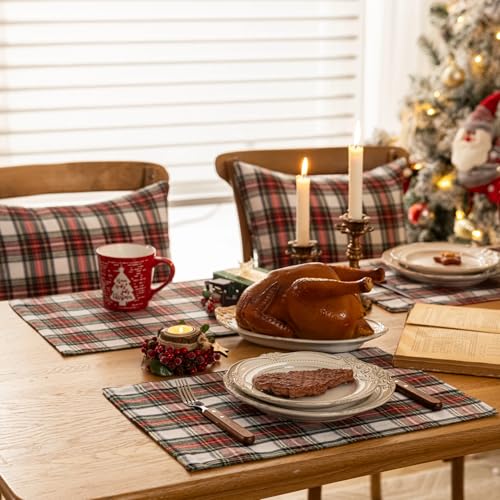 AQOTHES Christmas Plaid Placemats Set of 4 Red White 12x18 Inch Table Decor - color: Red White Plaid
