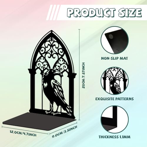 Peacoblue 5.3"x4.3"x7.9" Metal Bookends, Heavy Duty Book Ends for Shelves - style: Gothic Crow