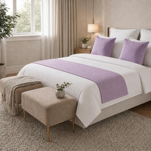 Solid Bed Runner Set,2 Pillow Covers,Dusty Lavender,70.9x19.7in - color: Dusty Lavender, size: Twin/Twin XL