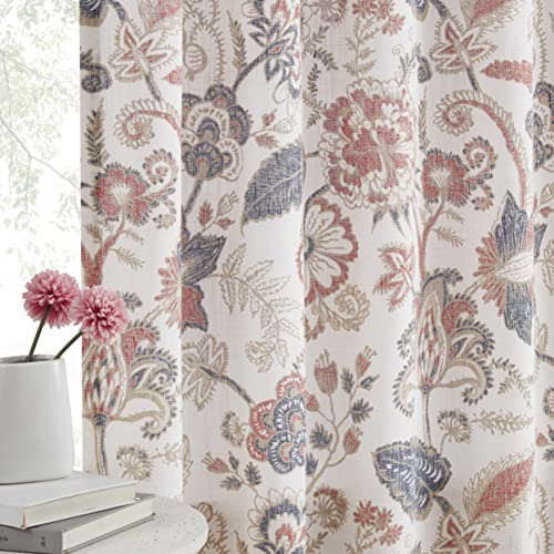 Kayne Studio Navy Red Jacobean Floral Rod Pocket Semi Sheer Curtains 84Inch - color: Navy Red, size: 52"W x 84"L (Pack of 2)