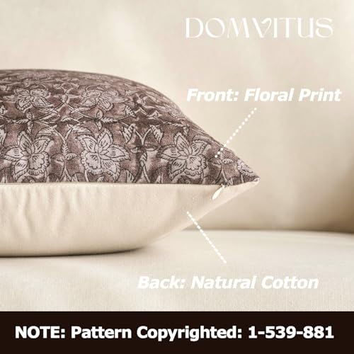 DOMVITUS Floral Pillow Covers 20x20 Throw Pillow Covers Block Print Vintage Decorative Neutral Pillow Cover for Couch Bed Living Room Dark Brown 1PC - color: Dark Brown, size: 20" x 20" (Pack of 1)