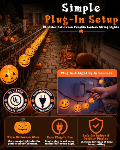 8.5FT Halloween Pumpkin Lantern String Lights Plug-in 10 LED Decor - color: Pumpkin Lantern Lights