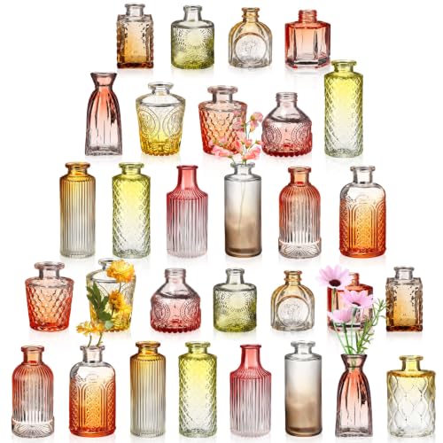 Yaomiao 30 Pcs Glass Bud Vases Centerpieces, Orange Yellow Gradient Series - color: Orange Yellow Gradient Series