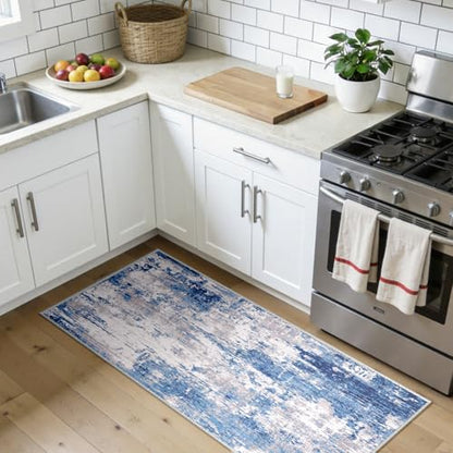 RELEANY Washable 2'x5' Abstract Area Rug for Living Room Blue Gray - color: Blue/Gray, size: 2' x 5' (Rectangular)