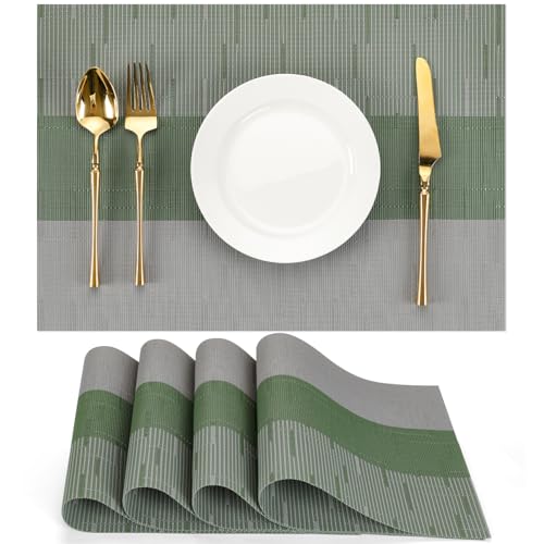 Placemats Set of 4, Vinyl Woven Heat-Resistant Place Mats - color: Gray Sage Green, size: Set of 4