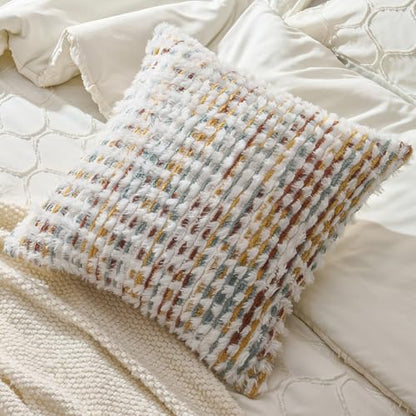 AmHoo Boho Chenille Pillow Cover,18 x 18-Inch Brown White - color: Brown White, size: 18" x 18" (Pack of 1)