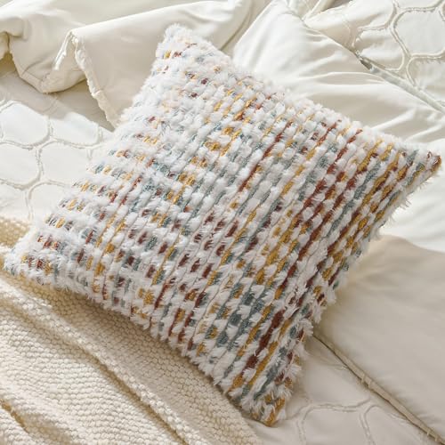 AmHoo Boho Chenille Pillow Cover,20 x 20-Inch Brown White - color: Brown White, size: 20" x 20" (Pack of 1)