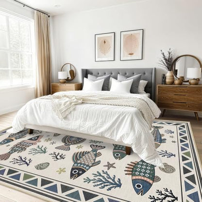 Fish Ocean Area Rug 5x7 for Living Room Coastal Rugs Low Pile Soft Non Slip - color: Fish, size: 5'x7' (Rectangular)
