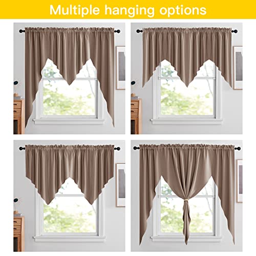 NICETOWN Half Window Pole Pocket Kitchen Tier Curtains- Tailored Scalloped Valance/Swags for Living Room/Thanksgiving (2 Panels, 36 X 36 Each Panel, Cappuccino) - color: Cappuccino, size: 36"W x 36"L (Pack of 2)