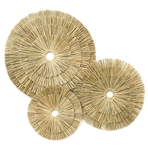 VATIMA Boho Wall Décor – Simple Oversized Wall Basket Décor for Home and Office – Seagrass Wicker Basket Wall Décor Set – 3pcs Flat Baskets – Easy to Hang – Handmade Design – Small/Medium/Large