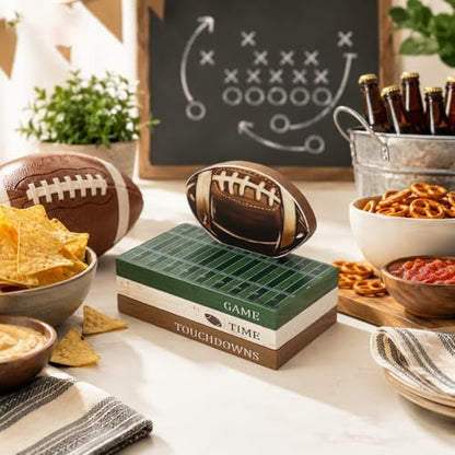 Smile Fall Wooden Decor Signs Football FALL Y'ALL Tiered Tray Tabletop Signs for Autumn Harvest Thanksgiving Game Day Decor - style: Football