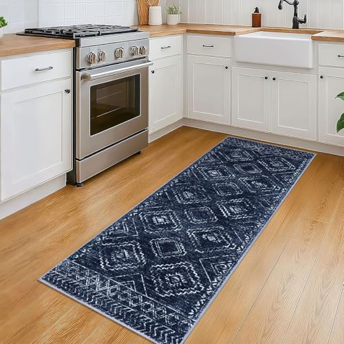 KILOCOCO Washable Runner Rug 2x5 ft Non Slip Hallway Runners, Dark Blue - color: Dark Blue, size: 2' x 5' (Runner)