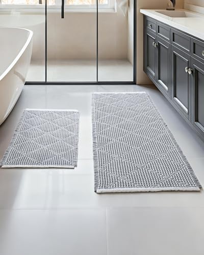 Furicher Waffle Bath Mat Set, Non Slip Bathroom Rugs 2 Piece, Gray & White - color: Gray & White
